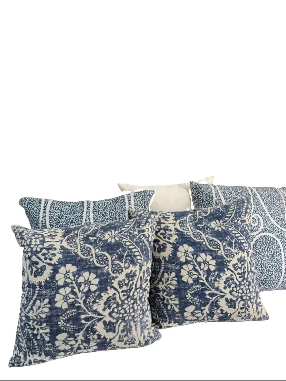 Pottery Barn Pillow 20x20 Blue Floral Cotton Linen Feather Blend Boho Set Lot 5